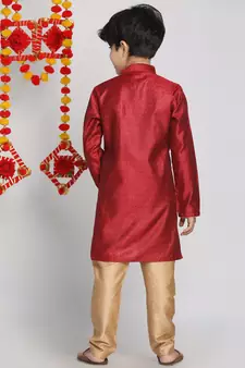  Maroon And Rose Gold Kurta Pyjama Set