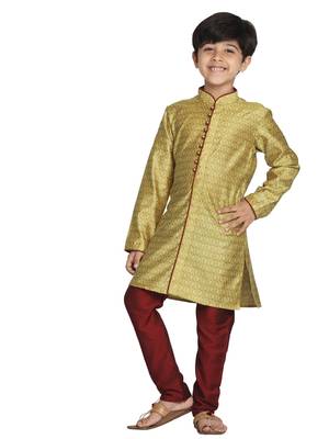  Mustard Yellow And Maroon Kurta Pyjama Set 1