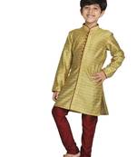  Mustard Yellow And Maroon Kurta Pyjama Set
