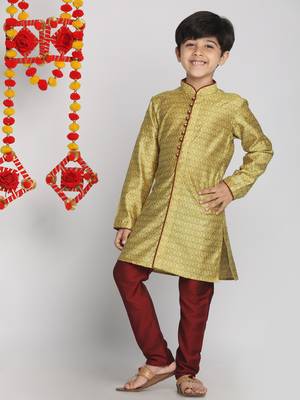  Mustard Yellow And Maroon Kurta Pyjama Set 2