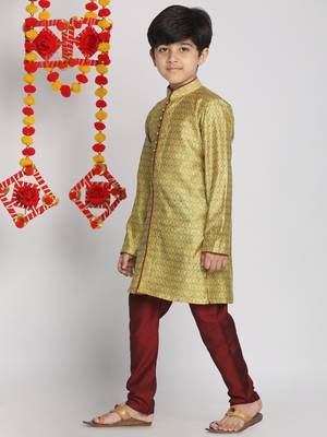  Mustard Yellow And Maroon Kurta Pyjama Set 3
