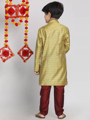  Mustard Yellow And Maroon Kurta Pyjama Set 4