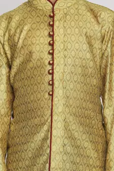  Mustard Yellow And Maroon Kurta Pyjama Set