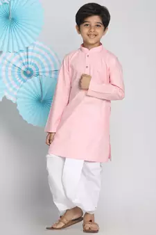 Boys' Pink Kurta And Dhoti Set
