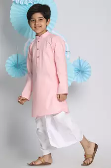 Boys' Pink Kurta And Dhoti Set