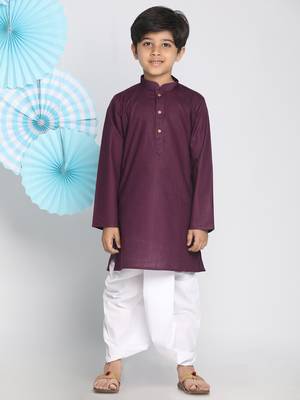 Boys' Purple Kurta And Dhoti Set 2