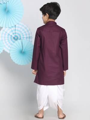 Boys' Purple Kurta And Dhoti Set 4