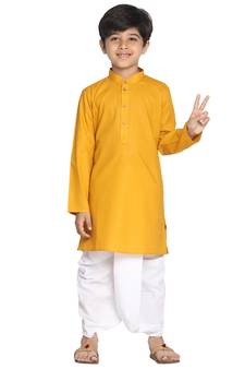 Boys' Mustard Yellow Kurta And Dhoti Set