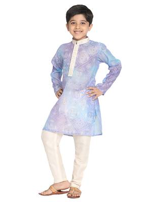  Blue And Cream Kurta Pyjama Set 1