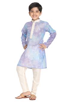 Boys' Blue And Cream Kurta Pyjama Set