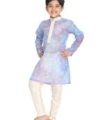  Blue And Cream Kurta Pyjama Set