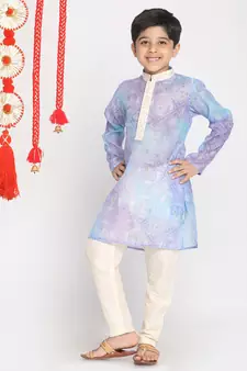  Blue And Cream Kurta Pyjama Set