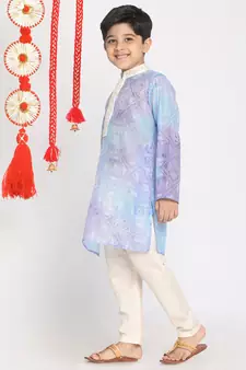  Blue And Cream Kurta Pyjama Set