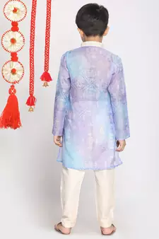  Blue And Cream Kurta Pyjama Set
