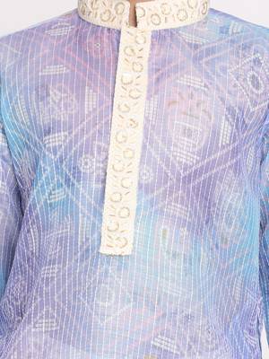  Blue And Cream Kurta Pyjama Set 5