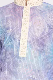 Blue And Cream Kurta Pyjama Set