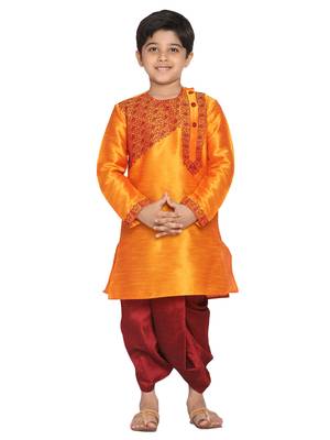 Boys' Orange And Maroon Kurta And Dhoti Set 1