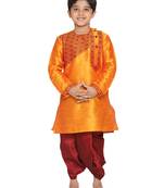 Boys' Orange And Maroon Kurta And Dhoti Set