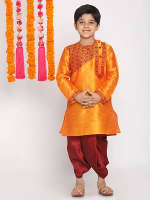 Boys' Orange And Maroon Kurta And Dhoti Set 2