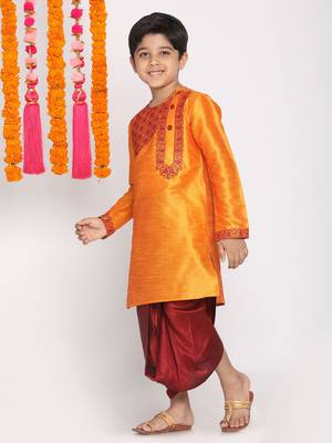 Boys' Orange And Maroon Kurta And Dhoti Set 3