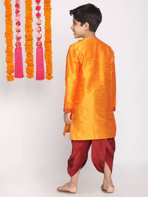 Boys' Orange And Maroon Kurta And Dhoti Set 4