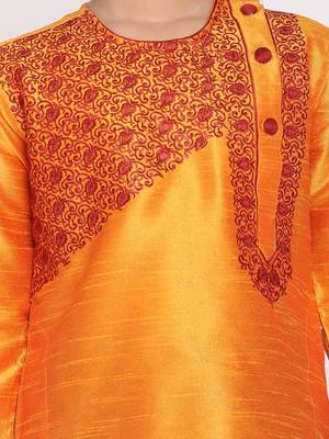 Boys' Orange And Maroon Kurta And Dhoti Set 5