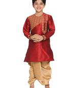 Maroon embroidered silk blend boys-dhoti-kurta