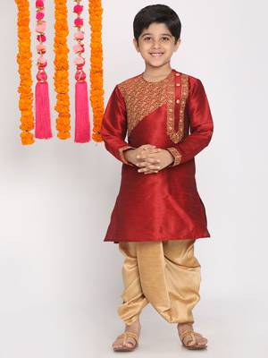 Maroon embroidered silk blend boys-dhoti-kurta 2