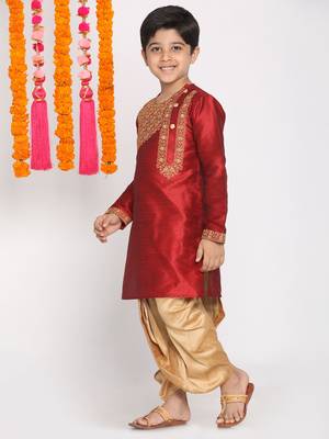 Maroon embroidered silk blend boys-dhoti-kurta 3