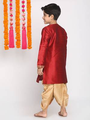 Maroon embroidered silk blend boys-dhoti-kurta 4