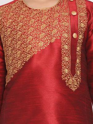 Maroon embroidered silk blend boys-dhoti-kurta 5
