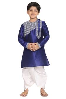 Blue embroidered silk blend boys-dhoti-kurta