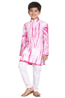Boys' Pink And White Kurta Pyjama Set