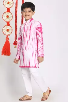  Pink And White Kurta Pyjama Set