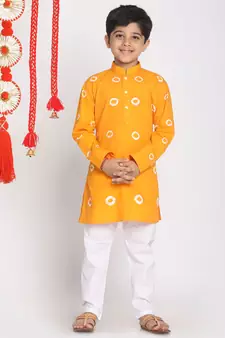  Orange And White Kurta Pyjama Set