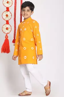  Orange And White Kurta Pyjama Set