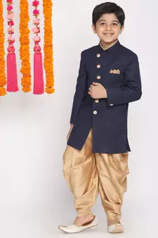  Navy Blue And Rose Gold Indowestern Set