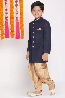  Navy Blue And Rose Gold Indowestern Set