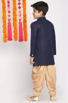  Navy Blue And Rose Gold Indowestern Set