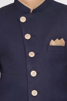  Navy Blue And Rose Gold Indowestern Set