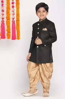  Black And Rose Gold Indowestern Set