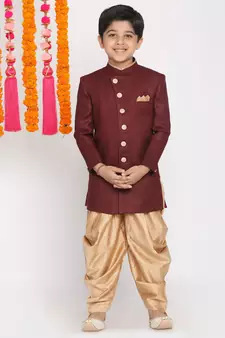  Maroon And Rose Gold Indowestern Set