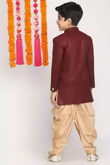  Maroon And Rose Gold Indowestern Set
