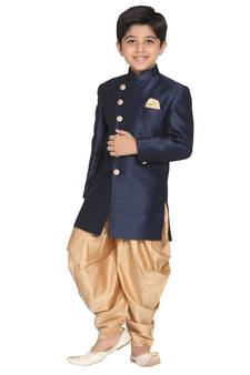 Boys Blue And Rose Gold Indowestern Set