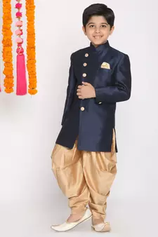 Boys Blue And Rose Gold Indowestern Set