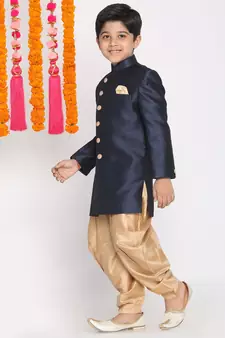 Boys Blue And Rose Gold Indowestern Set