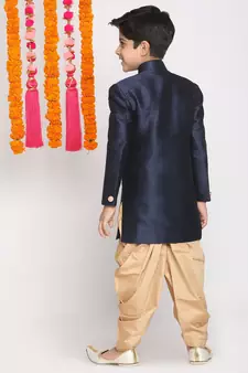 Boys Blue And Rose Gold Indowestern Set