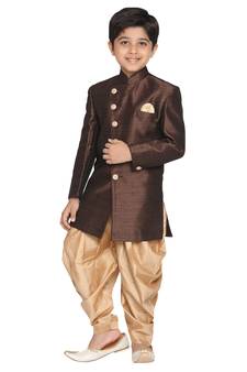Boys Coffee And Rose Gold Indowestern Set