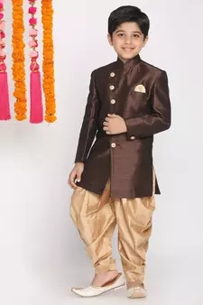  Coffee And Rose Gold Indowestern Set
