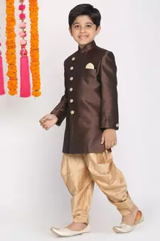  Coffee And Rose Gold Indowestern Set